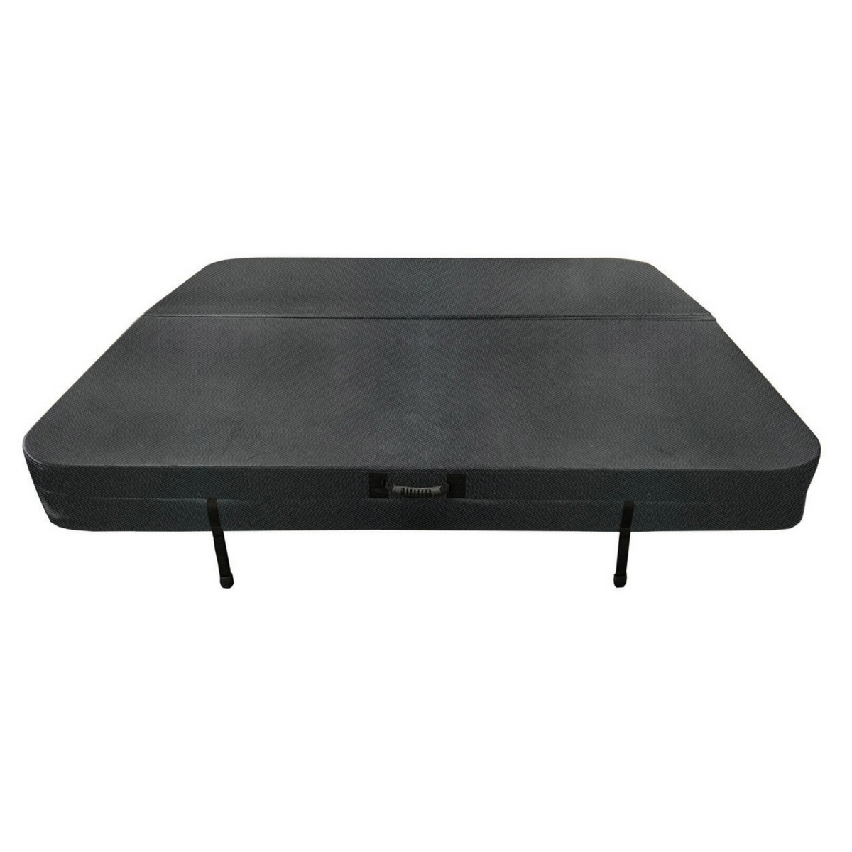 Black Polyshield hot tub cover with rubber handles and straps.