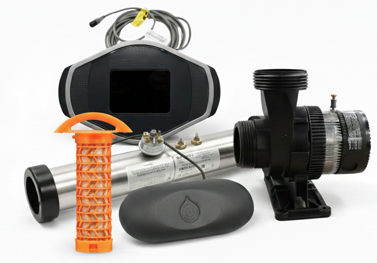 Pump and related components on a white background