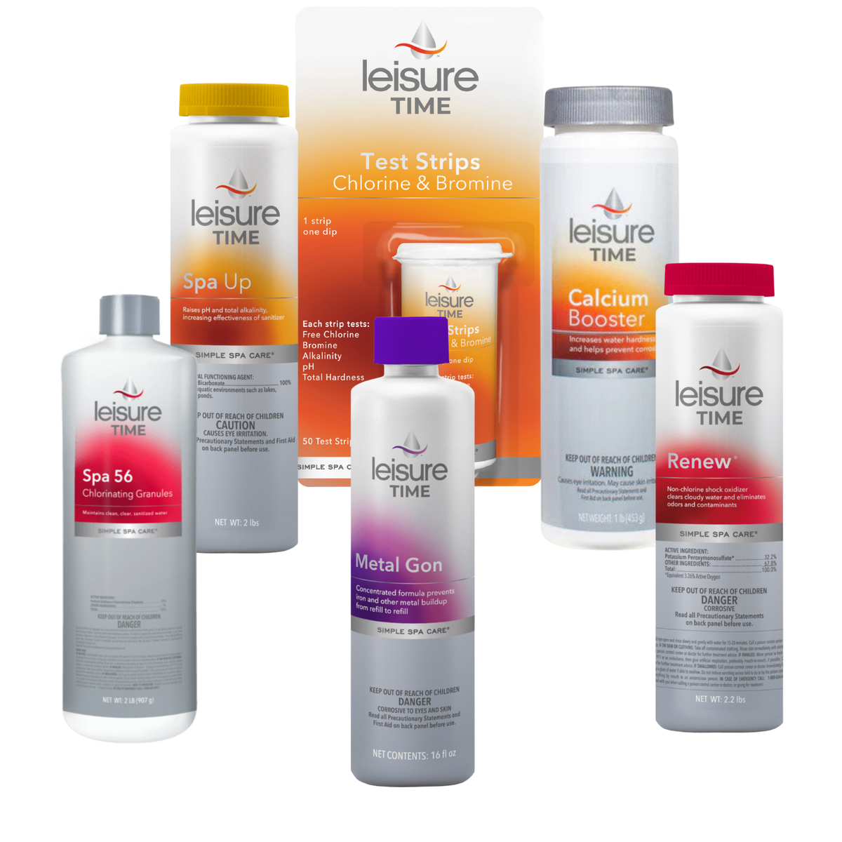 Collection of Leisure Time pool and spa products on a white background